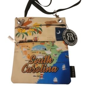 Robin Ruth Purse South Carolina Cross Body 8"x 6 1/2" 2 Zippers Tags  Blue